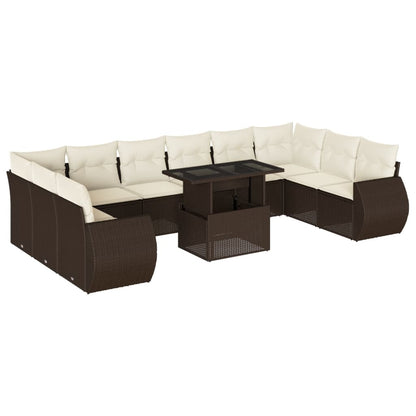 Set De Sofás De Jardín 11 Pzas Cojines Ratán Sintético Marrón