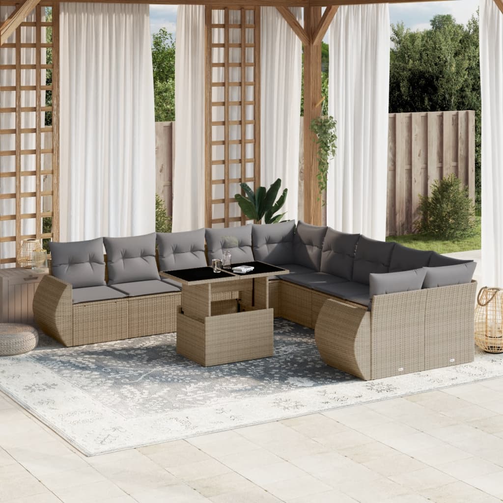 Set De Sofás De Jardín 11 Pzas Cojines Ratán Sintético Marrón