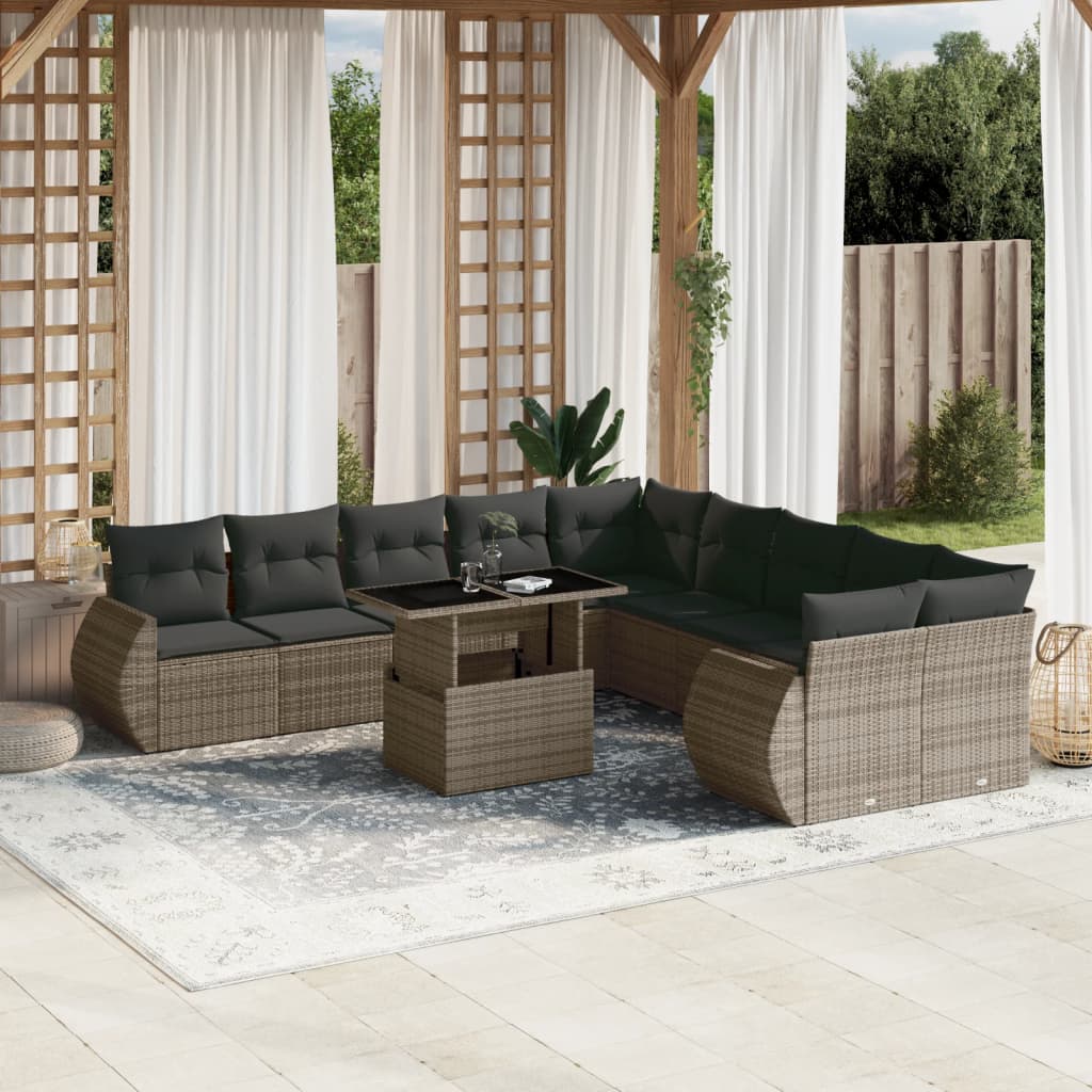 Set De Sofás De Jardín 11 Pzas Cojines Ratán Sintético Marrón