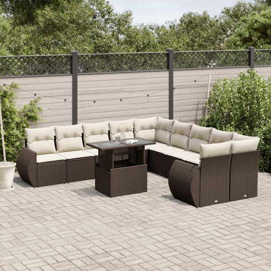 Set De Sofás De Jardín 11 Pzas Cojines Ratán Sintético Marrón