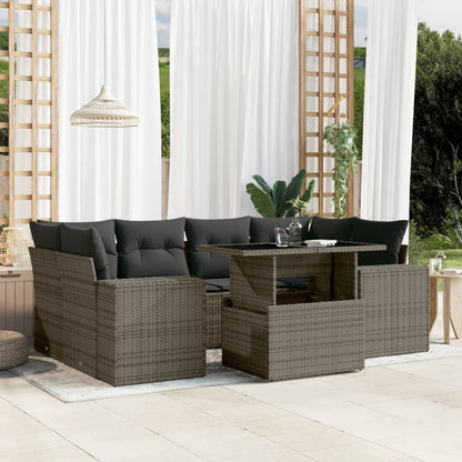 Set De Sofás De Jardín 7 Pzas Con Cojines Ratán Sintético