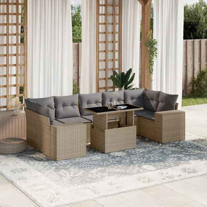 Set Sofás De Jardín 8 Piezas Y Cojines Ratán Sintético Marrón