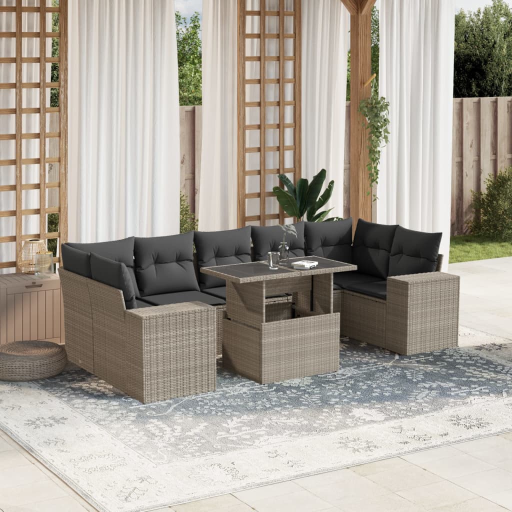 Set Sofás De Jardín 8 Piezas Y Cojines Ratán Sintético Marrón