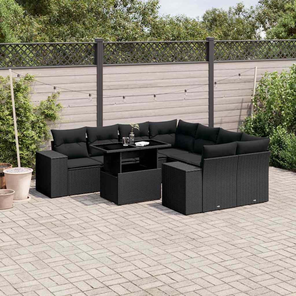 Set De Sofás De Jardín Con Cojines 9 Pzas Ratán Sintético Negro