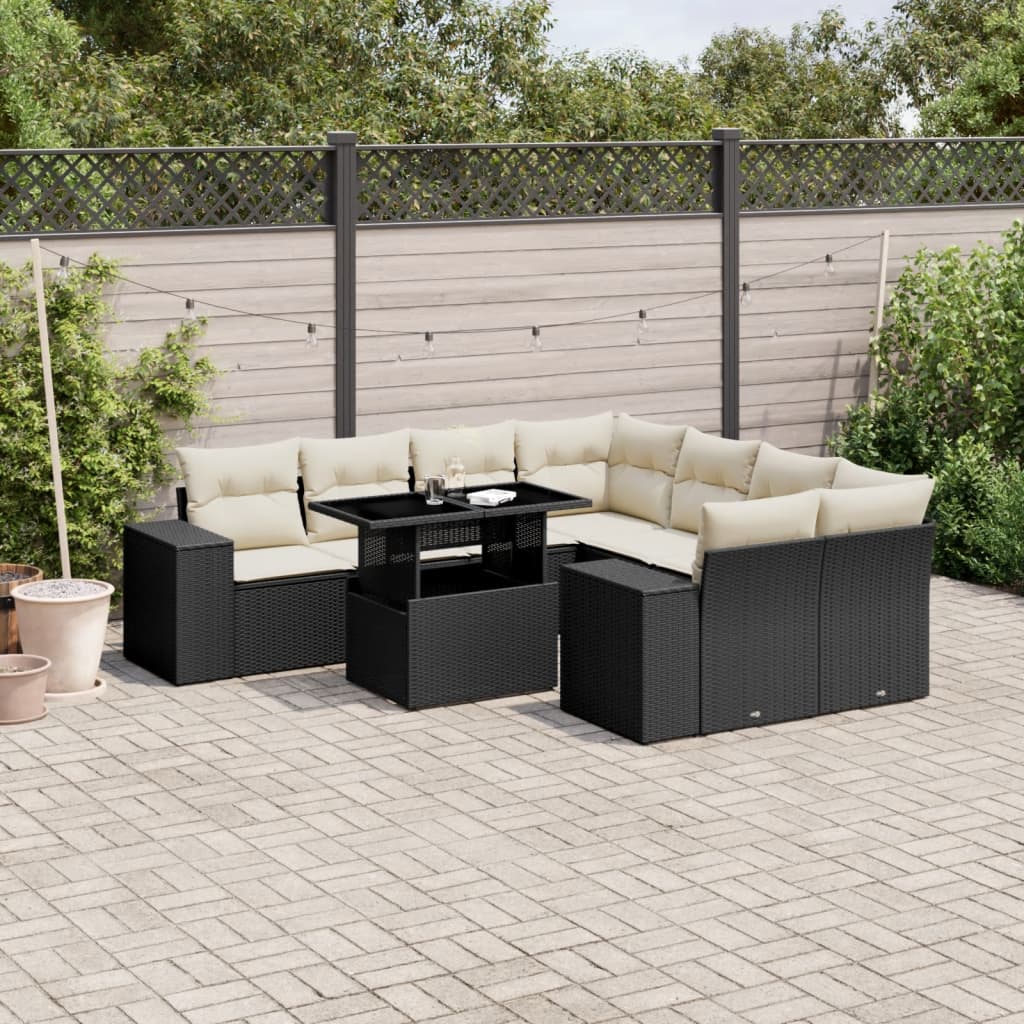 Set De Sofás De Jardín Con Cojines 9 Pzas Ratán Sintético Negro