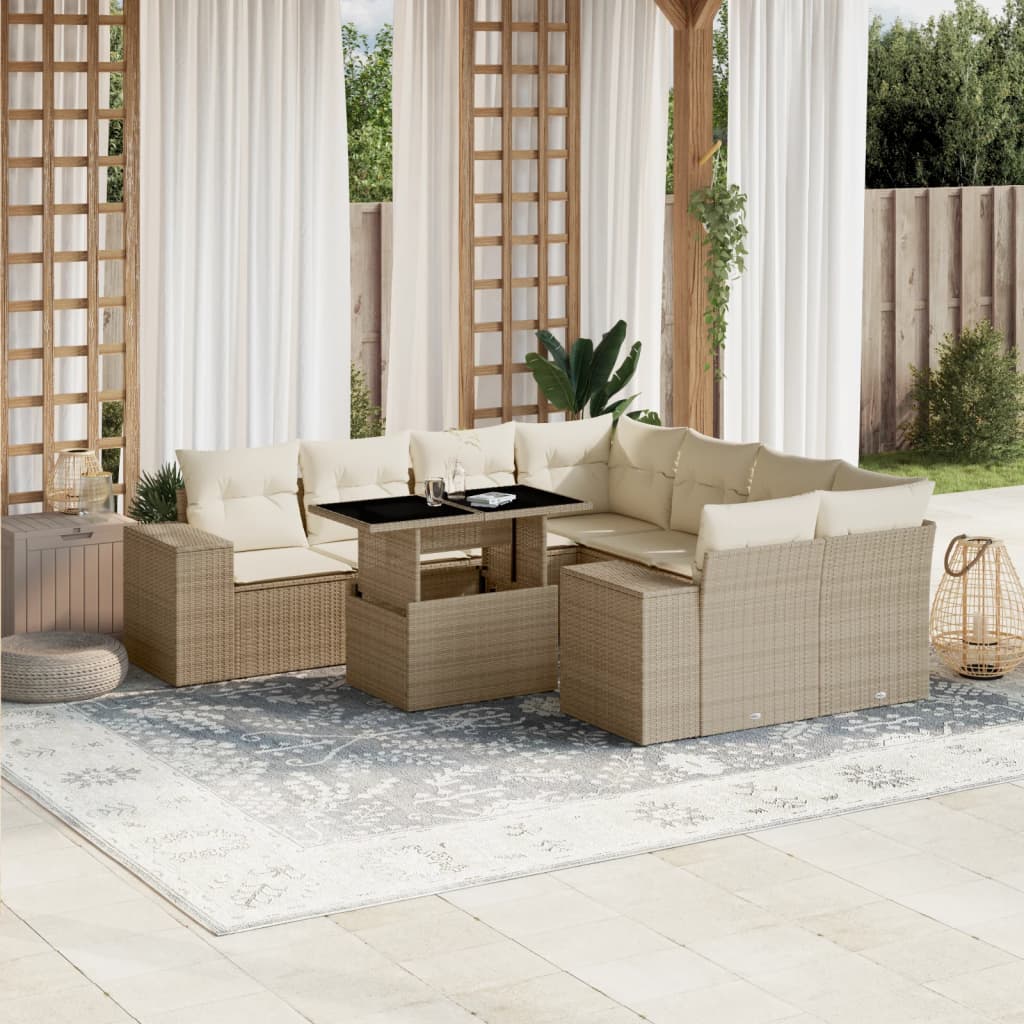 Set De Sofás De Jardín Con Cojines 9 Pzas Ratán Sintético Negro