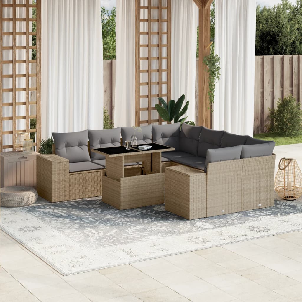 Set De Sofás De Jardín Con Cojines 9 Pzas Ratán Sintético Negro