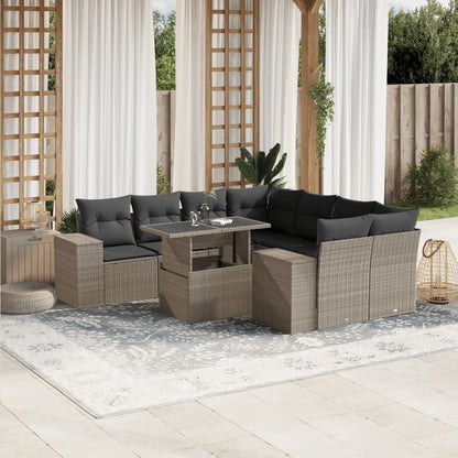Set De Sofás De Jardín Con Cojines 9 Pzas Ratán Sintético Negro
