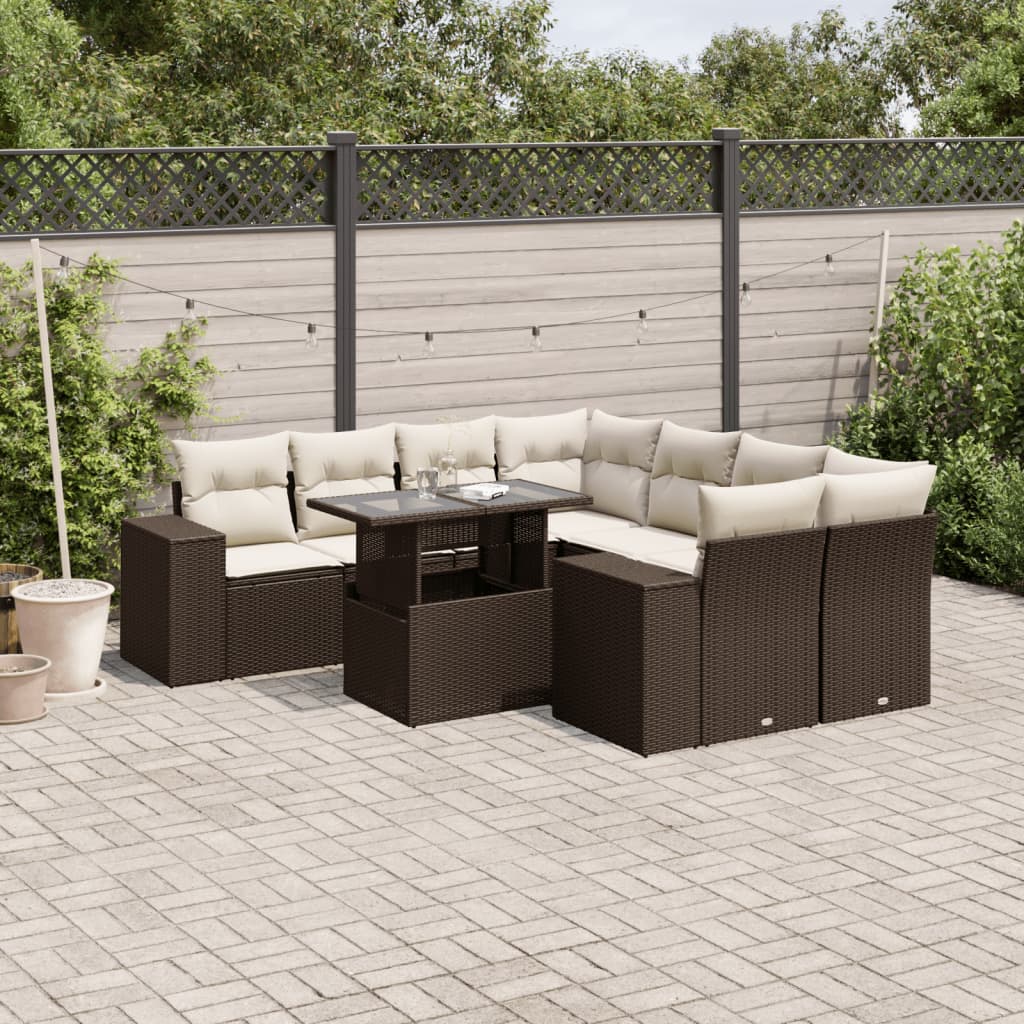 Set De Sofás De Jardín Con Cojines 9 Pzas Ratán Sintético Negro
