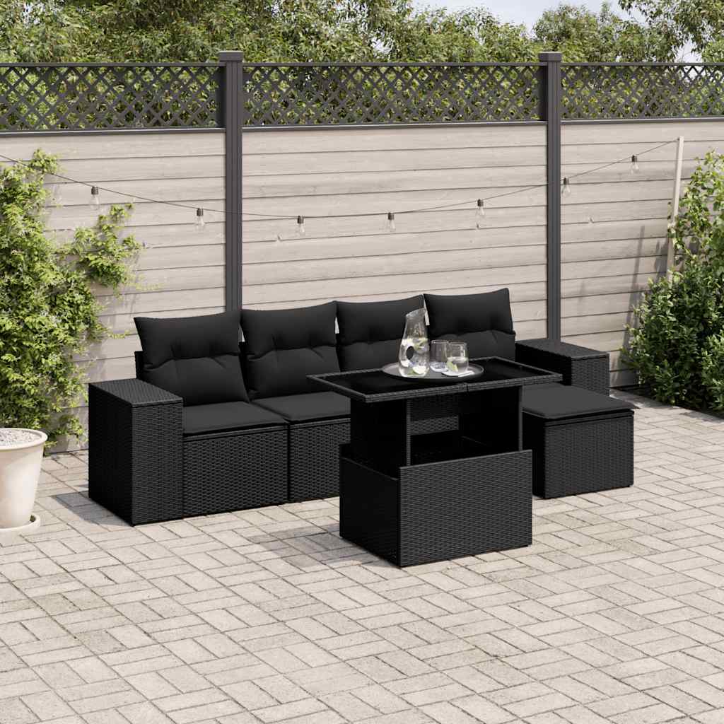 Set Sofás De Jardín 6 Piezas Y Cojines Ratán Sintético Marrón