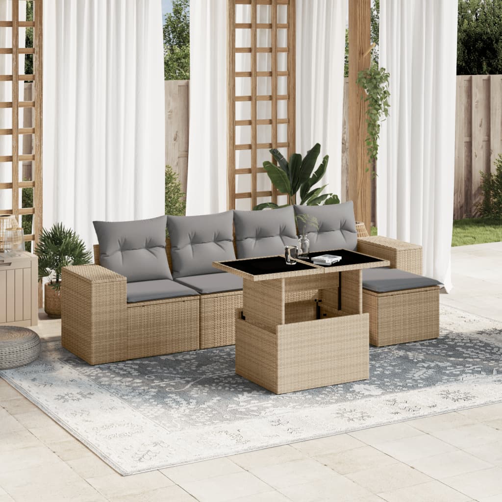 Set Sofás De Jardín 6 Piezas Y Cojines Ratán Sintético Marrón