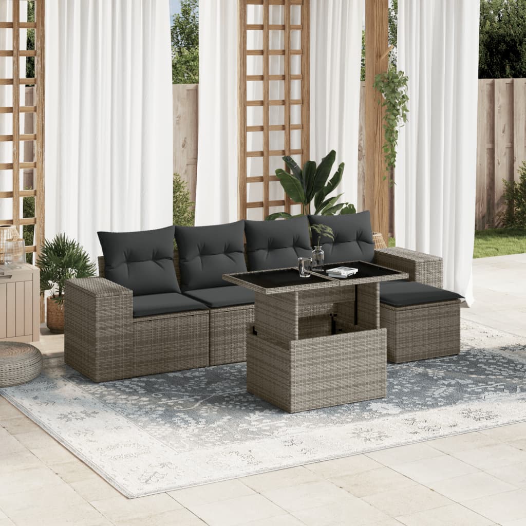Set Sofás De Jardín 6 Piezas Y Cojines Ratán Sintético Marrón