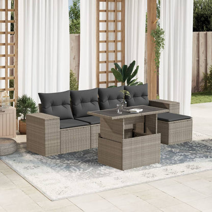 Set Sofás De Jardín 6 Piezas Y Cojines Ratán Sintético Marrón