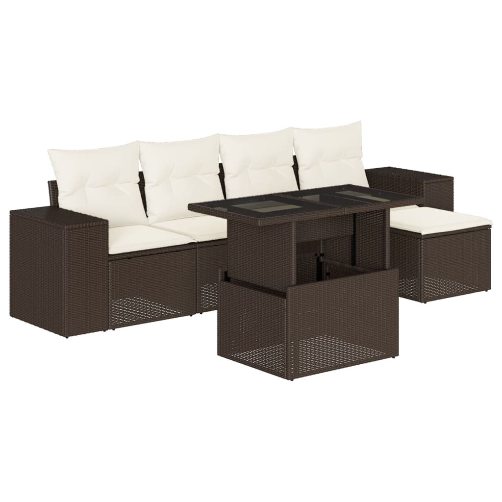 Set Sofás De Jardín 6 Piezas Y Cojines Ratán Sintético Marrón