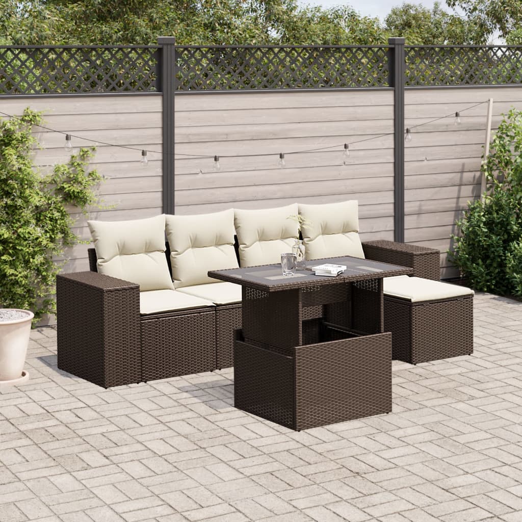 Set Sofás De Jardín 6 Piezas Y Cojines Ratán Sintético Marrón