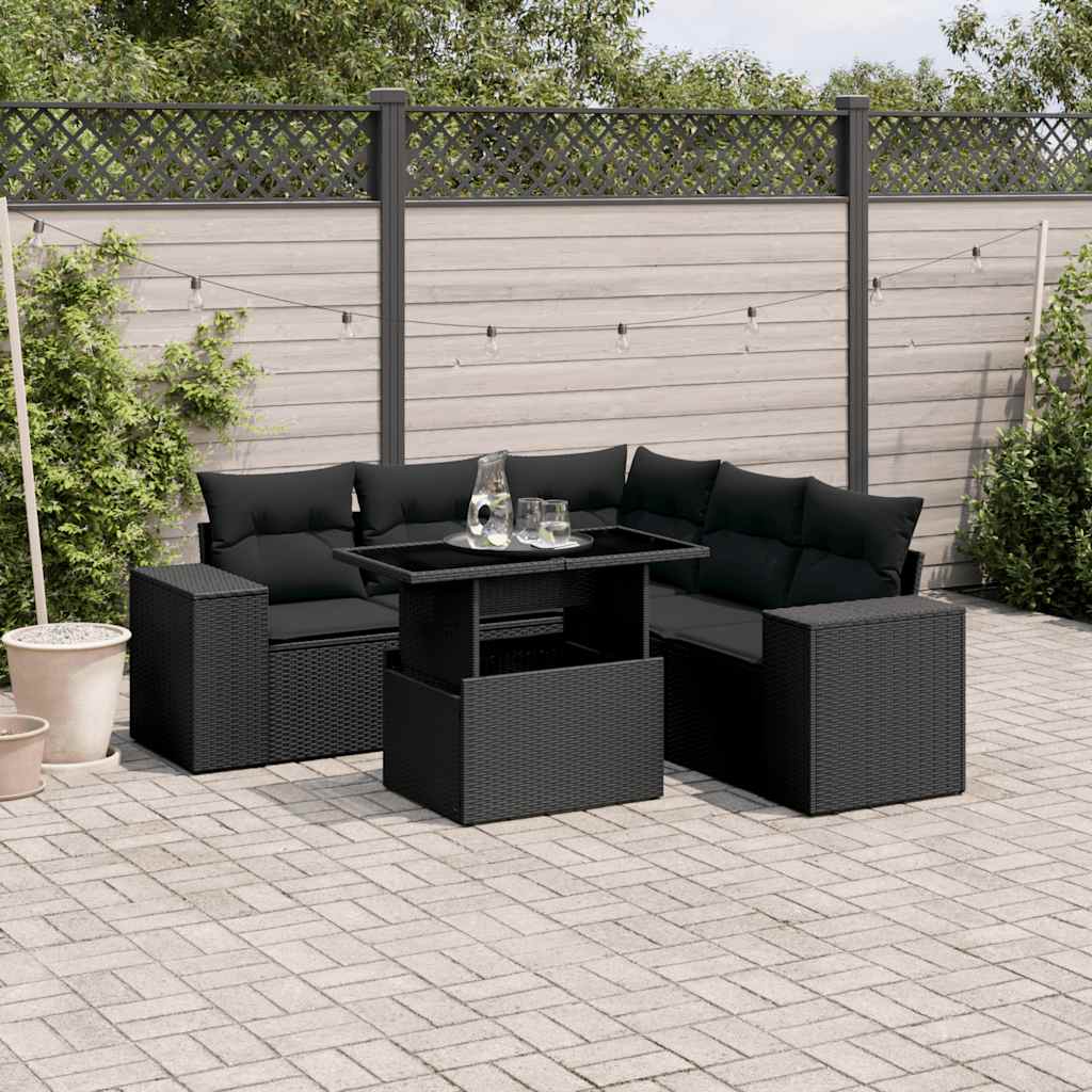 Set Sofás De Jardín 6 Piezas Y Cojines Ratán Sintético Marrón
