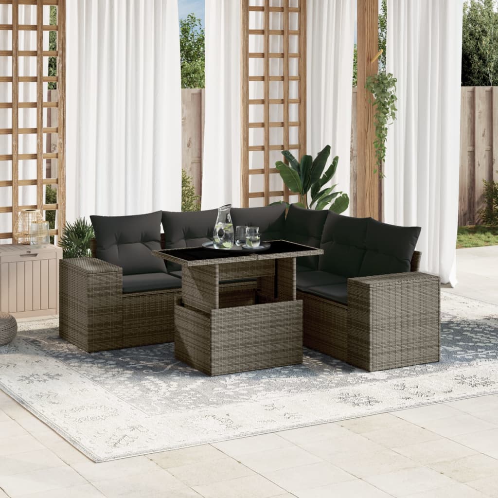 Set Sofás De Jardín 6 Piezas Y Cojines Ratán Sintético Marrón