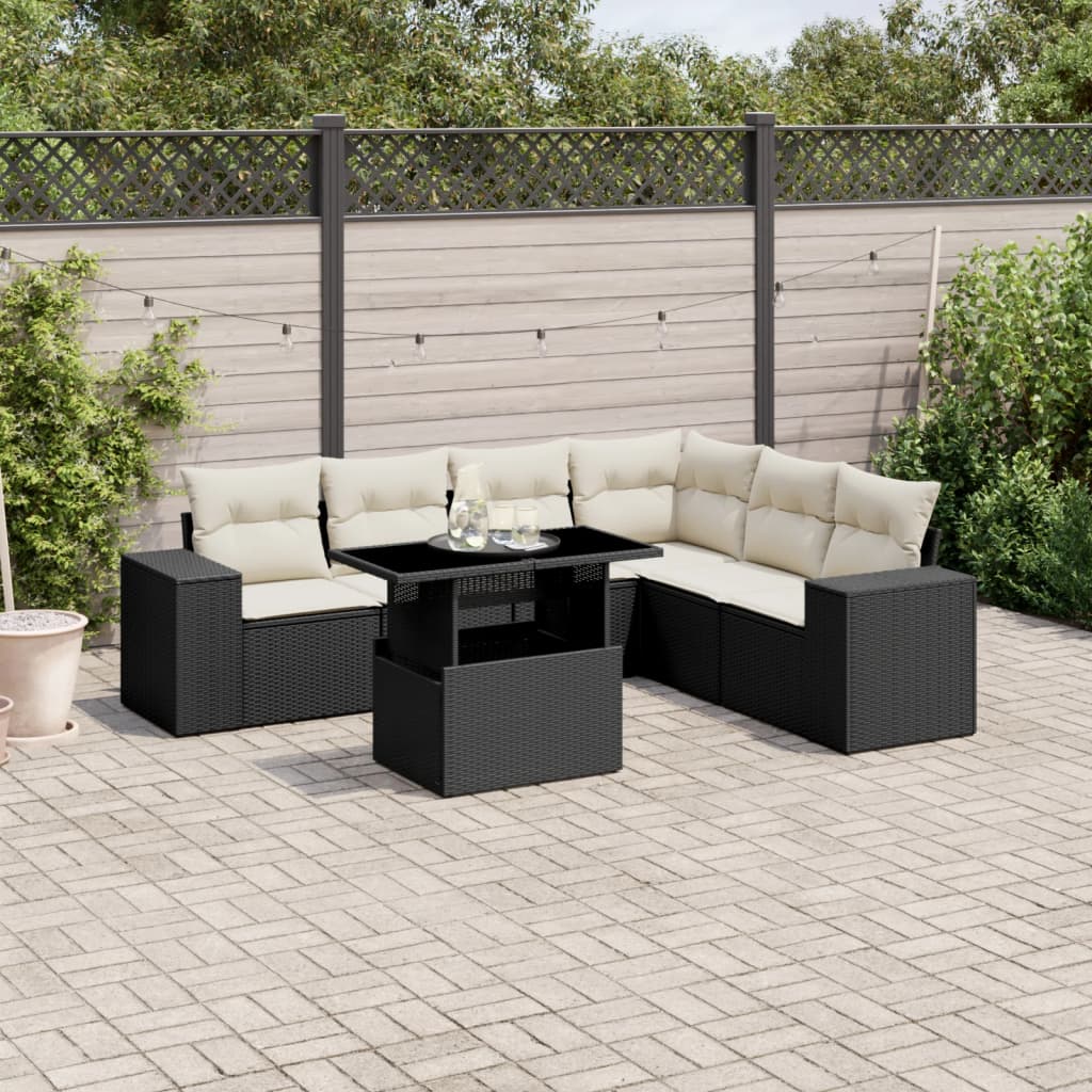 Set Sofás De Jardín 7 Piezas Y Cojines Ratán Sintético Beige