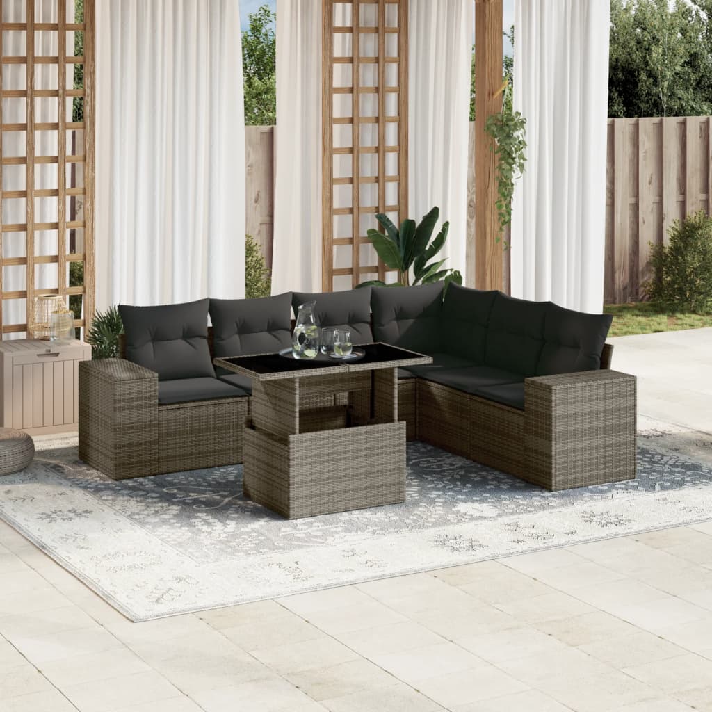 Set Sofás De Jardín 7 Piezas Y Cojines Ratán Sintético Beige