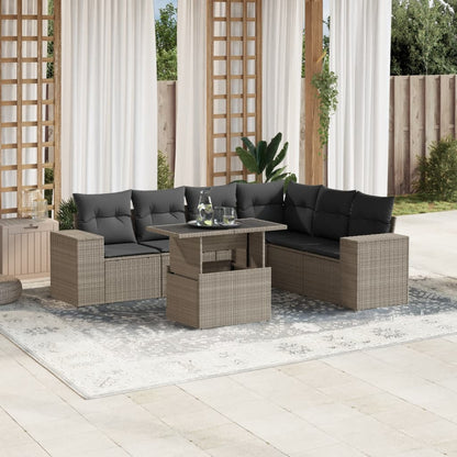 Set Sofás De Jardín 7 Piezas Y Cojines Ratán Sintético Beige