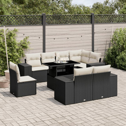 Set De Sofás De Jardín 9 Pzas Y Cojines Ratán Sintético Marrón