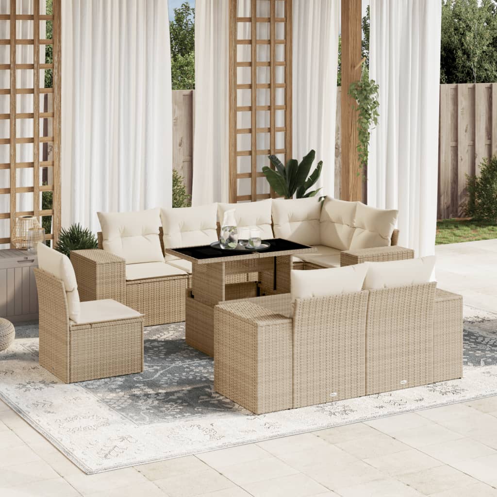 Set De Sofás De Jardín 9 Pzas Y Cojines Ratán Sintético Marrón