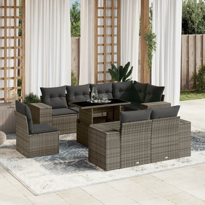 Set De Sofás De Jardín 9 Pzas Y Cojines Ratán Sintético Marrón
