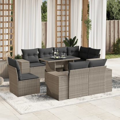 Set De Sofás De Jardín 9 Pzas Y Cojines Ratán Sintético Marrón