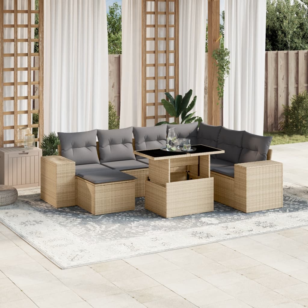 Set Sofás De Jardín 8 Piezas Y Cojines Ratán Sintético Marrón