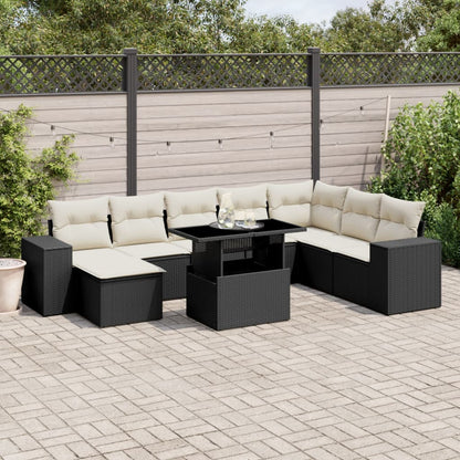 Set De Sofás De Jardín 9 Pzas Y Cojines Ratán Sintético Marrón