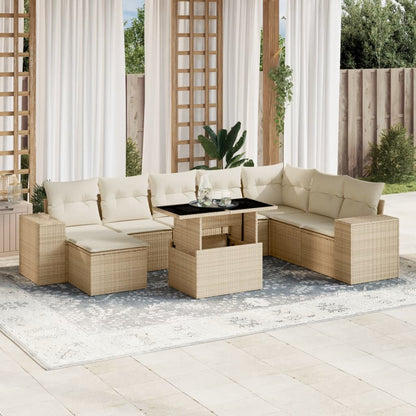 Set De Sofás De Jardín 9 Pzas Y Cojines Ratán Sintético Marrón
