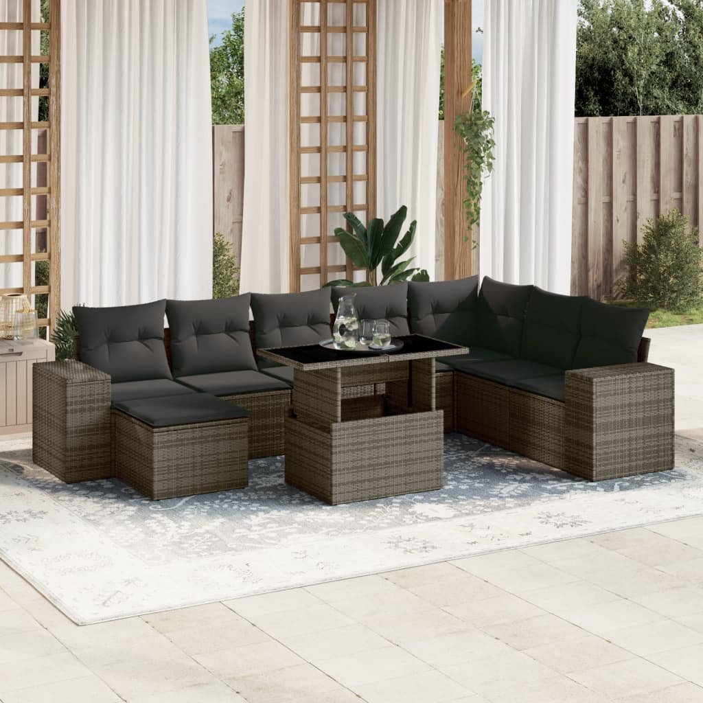Set De Sofás De Jardín 9 Pzas Y Cojines Ratán Sintético Marrón