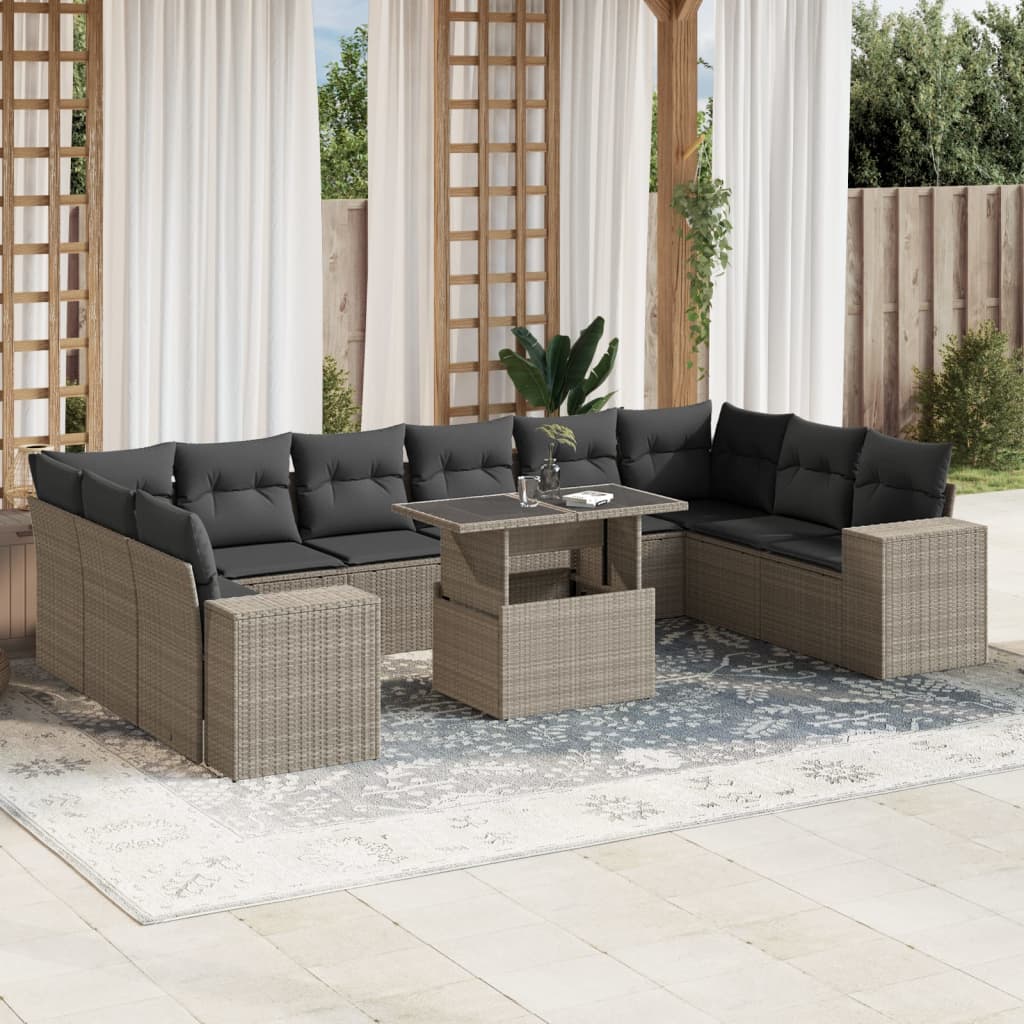 Set De Sofás De Jardín 11 Pzas Cojines Ratán Sintético Marrón