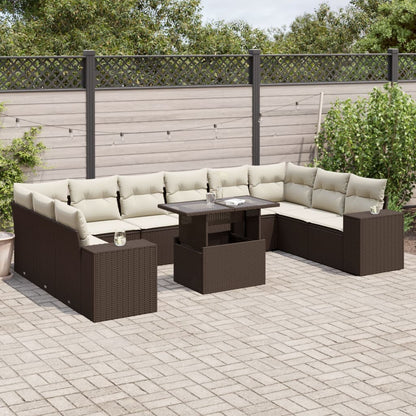 Set De Sofás De Jardín 11 Pzas Cojines Ratán Sintético Marrón