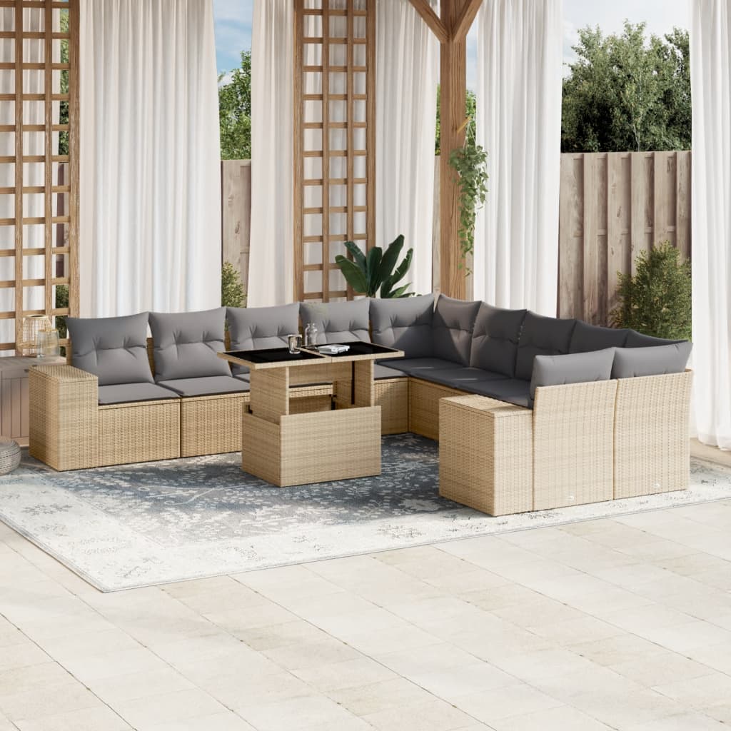 Set De Sofás De Jardín 11 Pzas Cojines Ratán Sintético Marrón