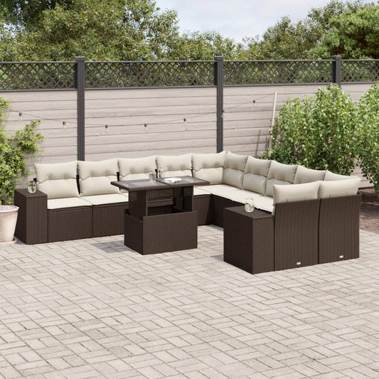 Set De Sofás De Jardín 11 Pzas Cojines Ratán Sintético Marrón