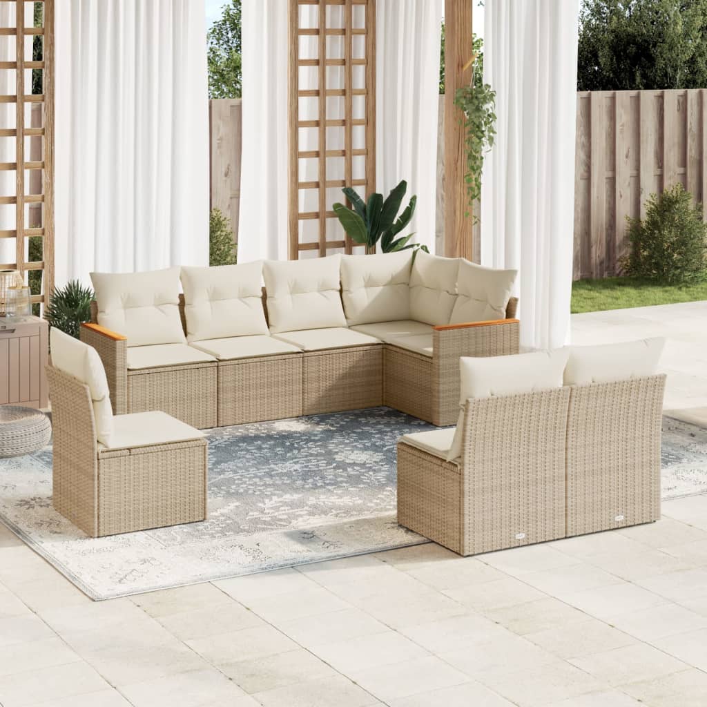Set De Sofás De Jardín 9 Pzas Con Cojines Ratán Sintético Beige