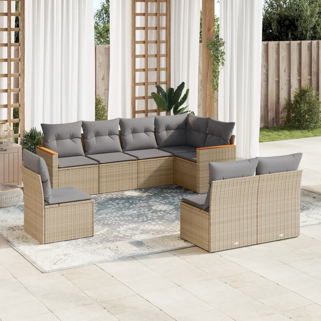 Set De Sofás De Jardín 9 Pzas Con Cojines Ratán Sintético Beige