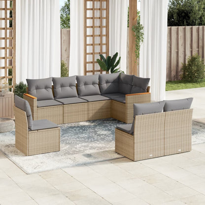 Set De Sofás De Jardín 9 Pzas Con Cojines Ratán Sintético Beige