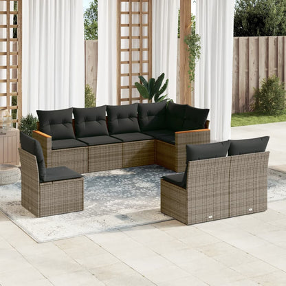 Set De Sofás De Jardín 9 Pzas Con Cojines Ratán Sintético Beige