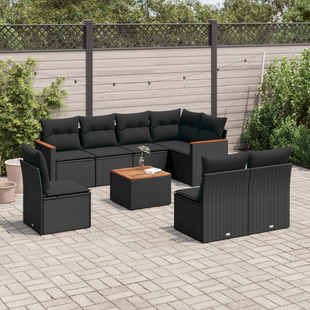 Set De Sofás De Jardín 9 Pzas Con Cojines Ratán Sintético Beige