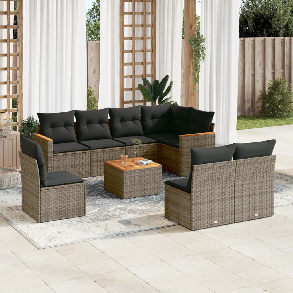 Set De Sofás De Jardín 9 Pzas Con Cojines Ratán Sintético Beige