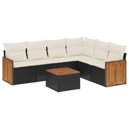 Set De Comedor De Jardín 7 Pzas Y Cojines Ratán Sintético Negro
