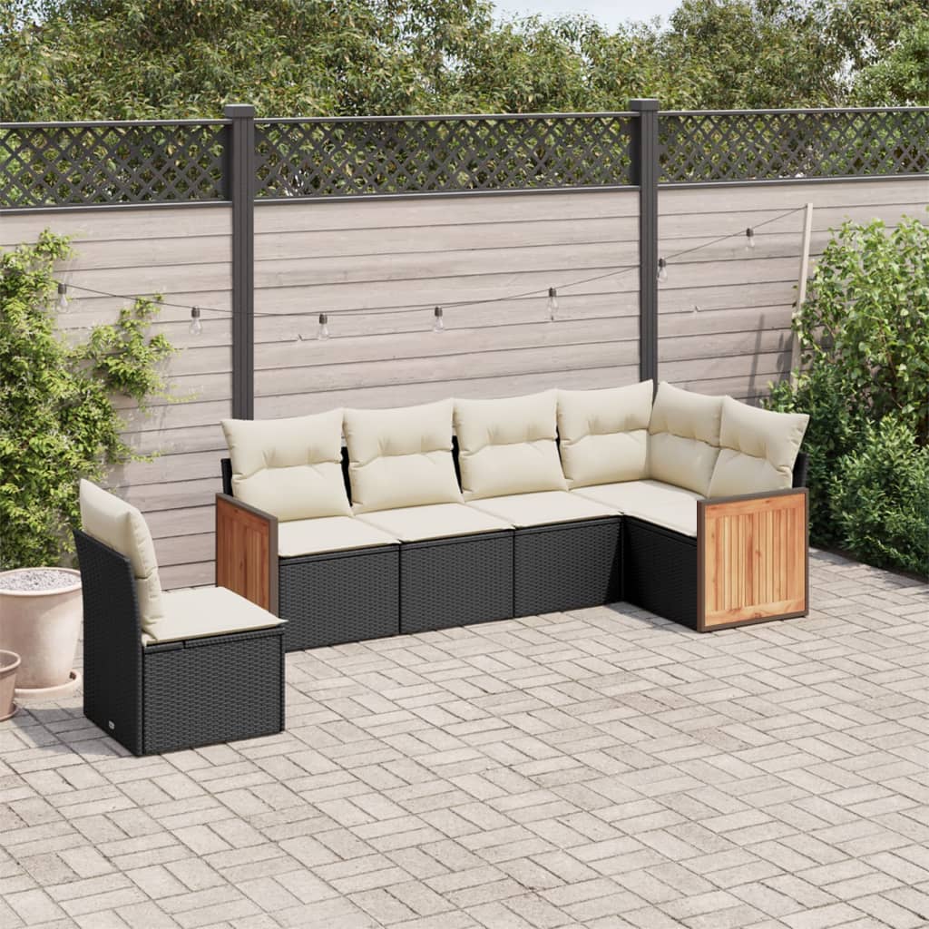 Set De Sofás De Jardín 6 Piezas Y Cojines Ratán Sintético Negro