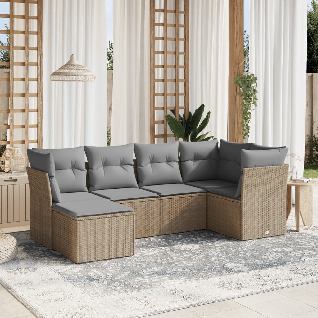 Set Sofás De Jardín 7 Piezas Y Cojines Ratán Sintético Beige