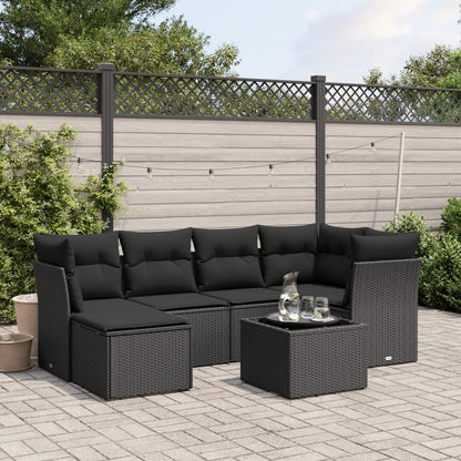 Set Sofás De Jardín 7 Piezas Y Cojines Ratán Sintético Beige
