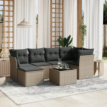 Set Sofás De Jardín 7 Piezas Y Cojines Ratán Sintético Beige