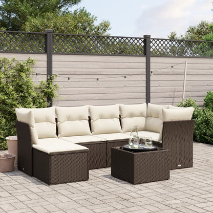 Set Sofás De Jardín 7 Piezas Y Cojines Ratán Sintético Beige