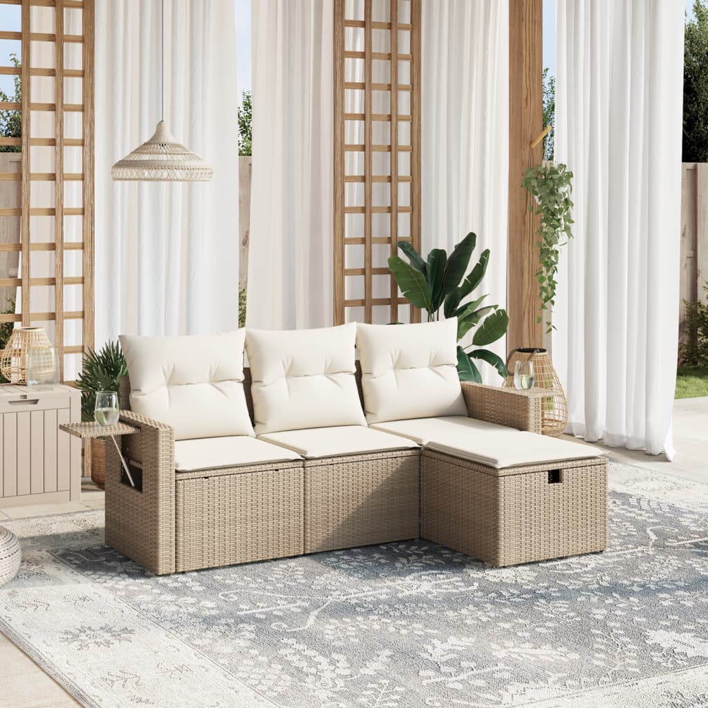Set De Sofás De Jardín 4 Pzas Y Cojines Ratán Sintético