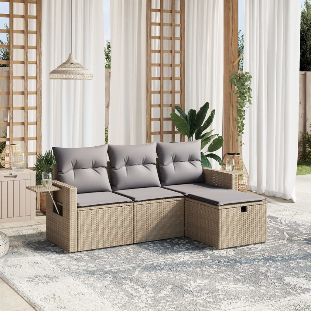 Set De Sofás De Jardín 4 Pzas Y Cojines Ratán Sintético